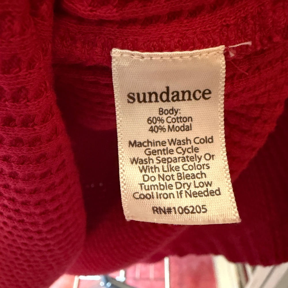 Sundance Womens Red Waffle Knit Cowl Neck Thermal Top Small Cotton Modal Blend - Picture 5 of 13